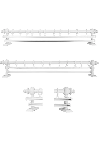 Beyaz Çift Raylı Ahşap Rustik Perde Askısı ve Alüminyum Rustik Borusu 100 cm