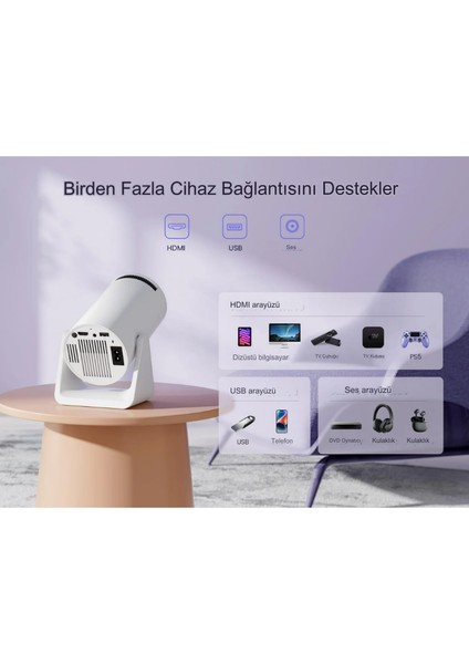 Android 11.0 Sistem 180° Projeksiyon Açısı Android Sürümü Uzaktan Kumandalı Projeksiyon Cihazı