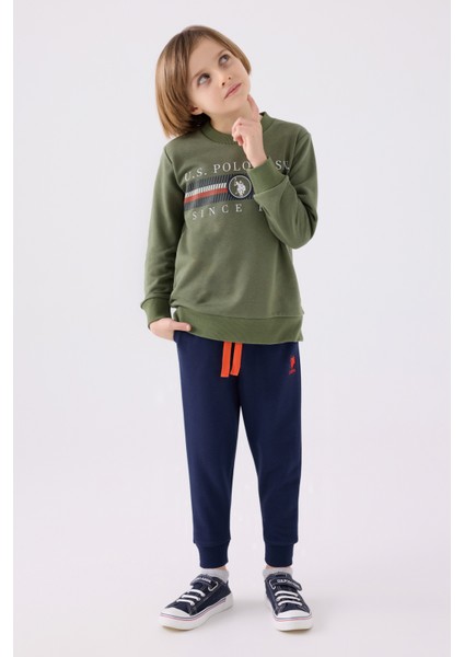 Pamuklu Beli Lastikli Bisiklet Yaka Şardonlu Eşofman Takımı Erkek Çocuk Eşofman Takımı US1907