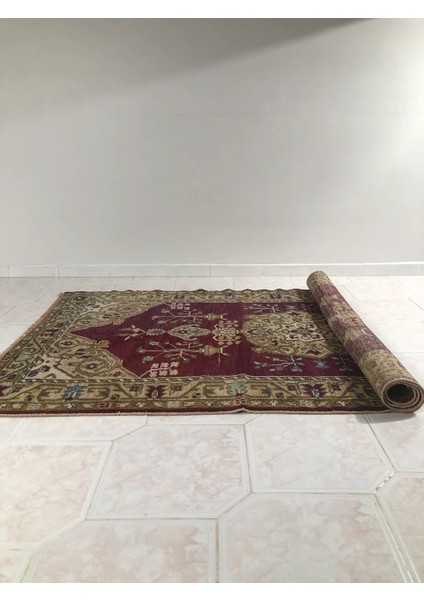 124X200CM Kırmızı Bej Osmanlı Stili El Dokuma Canlı Renkli Yün Kilim