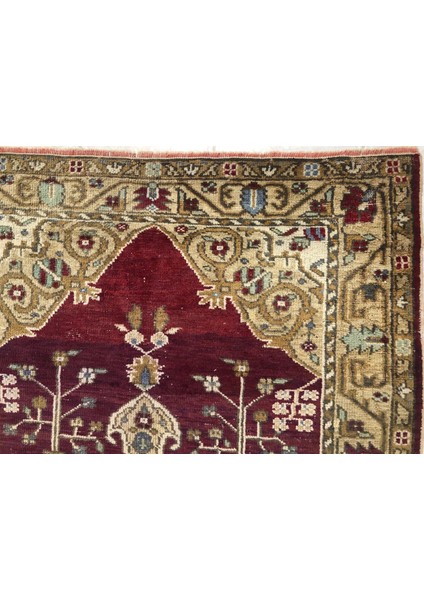 124X200CM Kırmızı Bej Osmanlı Stili El Dokuma Canlı Renkli Yün Kilim