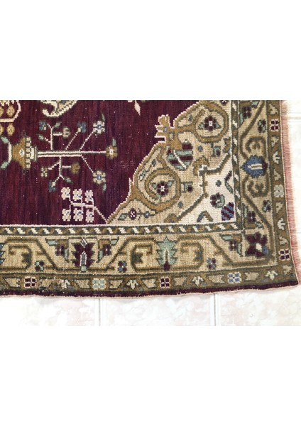 124X200CM Kırmızı Bej Osmanlı Stili El Dokuma Canlı Renkli Yün Kilim