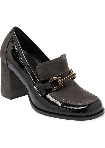 Siyah Hakiki Rugan Deri Kadın Topuklu Ayakkabı - K24S1AY67540-H44