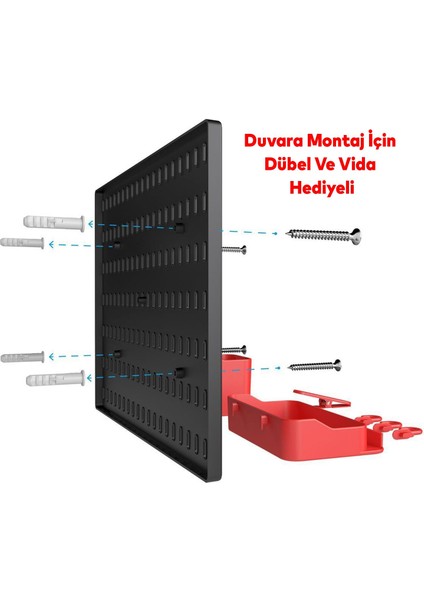 Plastik Delikli 7 Parçalı Organizer Siyah Kırmızı Çok Amaçlı Anahtarlık Pano Düzenleyici 40X28 cm