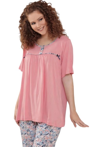 2231-PELIN Bayan Pijama Takım-Nar Çiçeği