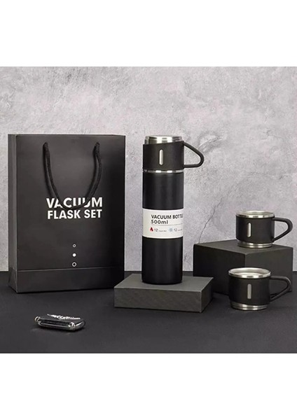 Paslanmaz Çelik Termos Sızdırmaz 3 Bardaklı Termos Seti 12 Saat Sıcak-Soğuk 500 ml Özel