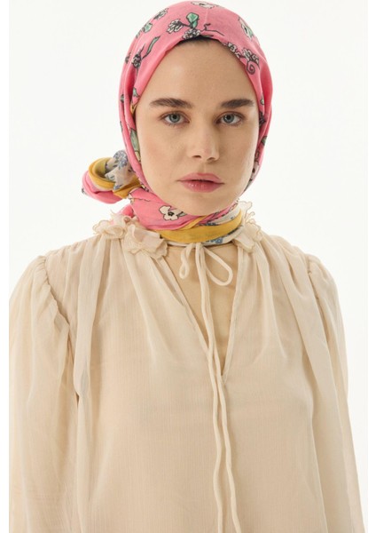 Lilac Çiçek Desen Turkuaz Pamuklu Şal modelleri