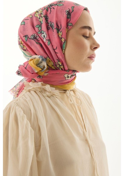 Lilac Çiçek Desen Turkuaz Pamuklu Şal fırsatları