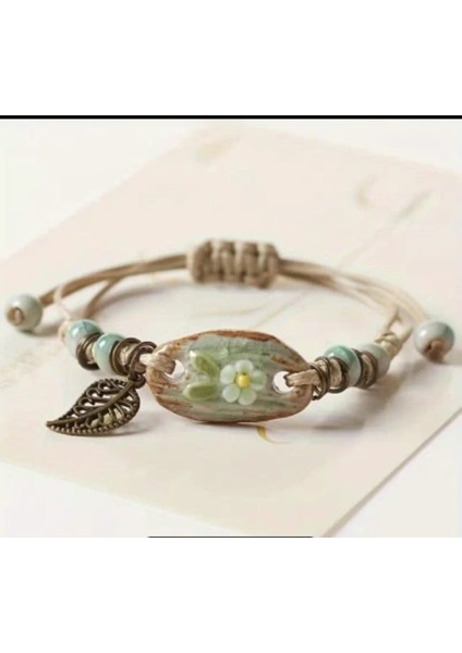 Hassas Seramik Süsler Kil Çiçek Bileklik Ayarlanabilir Örgülü Bileklik