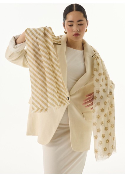 Lenora Çizgili Papatya Desen Haki Pamuklu Şal fiyatları