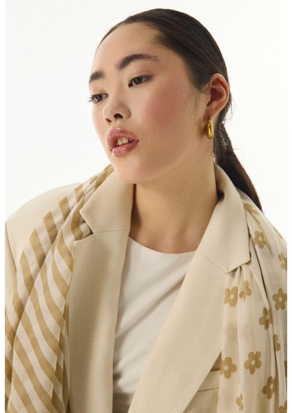 Lenora Çizgili Papatya Desen Haki Pamuklu Şal modelleri