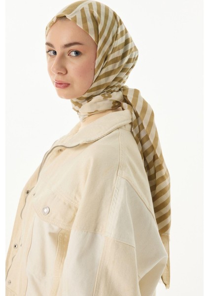 Lenora Çizgili Papatya Desen Haki Pamuklu Şal fırsatları