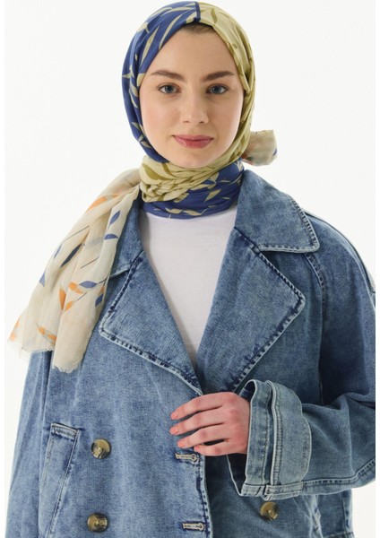 Ivy Çizgi Yaprak Desen Haki Pamuklu Şal fırsatları