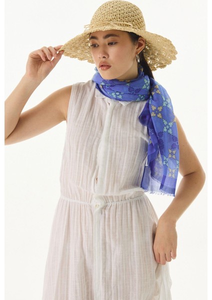 Perla Desenli İndigo Pamuklu Şal