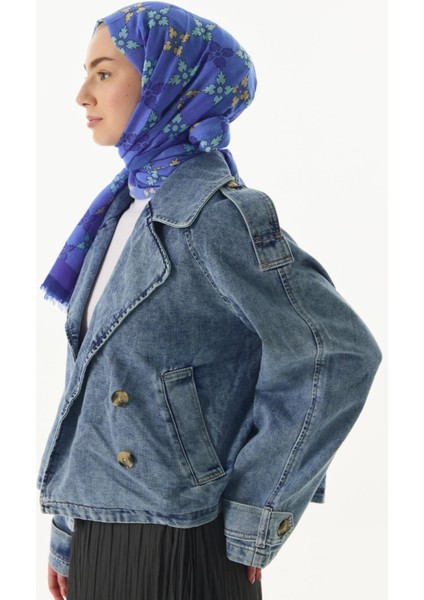 Perla Desenli İndigo Pamuklu Şal fırsatları