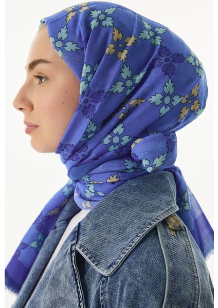 Perla Desenli İndigo Pamuklu Şal indirimleri