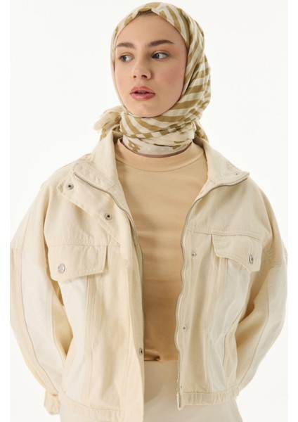 Lenora Çizgili Papatya Desen Haki Pamuklu Şal indirimleri