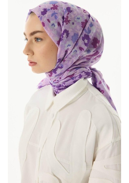 Bloom Plumeria Desen Siyah-Mavi Pamuklu Şal