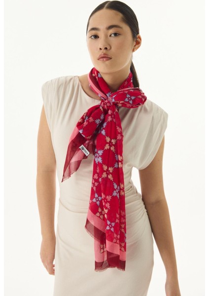 Perla Desenli Fuşya Pamuklu Şal