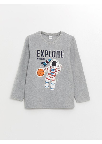 Lcw Kids Bisiklet Yaka Baskılı Uzun Kollu Polar Erkek Çocuk Pijama Takımı