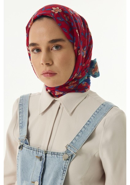 Rose Çiçek Desen Mint-Lacivert Pamuklu Şal fiyatları