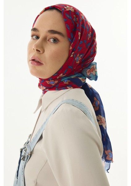 Rose Çiçek Desen Mint-Lacivert Pamuklu Şal modelleri