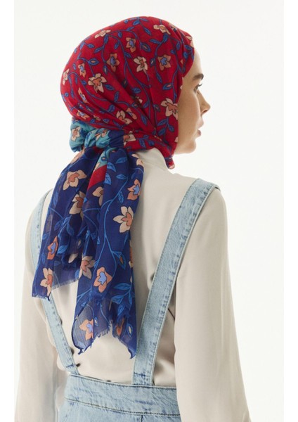 Rose Çiçek Desen Mint-Lacivert Pamuklu Şal fırsatları