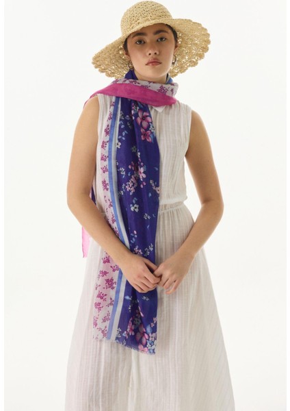 Lilac Çiçek Desen Morcivert Pamuklu Şal fiyatları