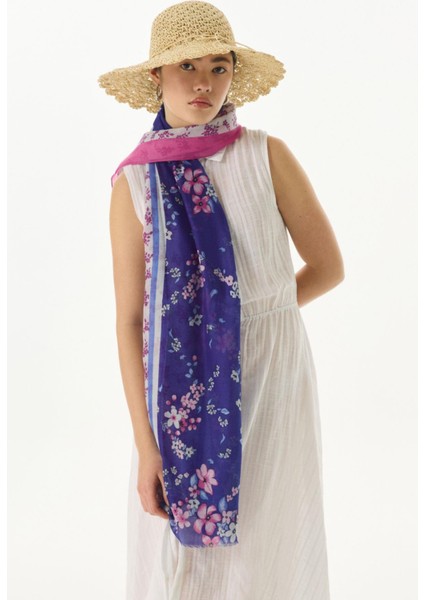Lilac Çiçek Desen Morcivert Pamuklu Şal modelleri