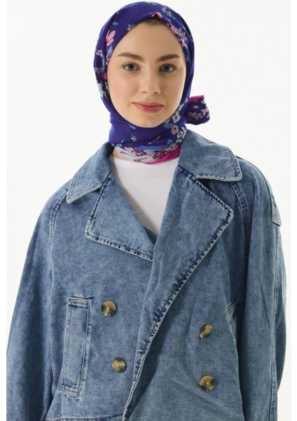 Lilac Çiçek Desen Morcivert Pamuklu Şal fırsatları