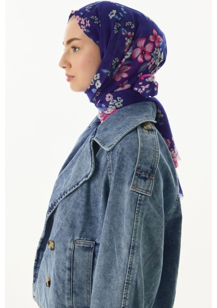 Lilac Çiçek Desen Morcivert Pamuklu Şal indirimleri
