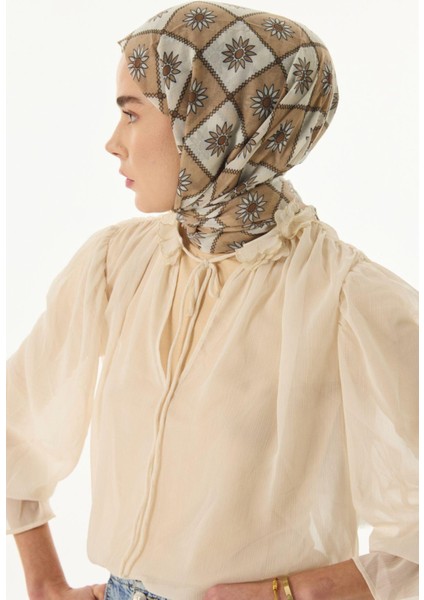 Edna Etnik Desen Siyah-Bej Pamuklu Şal modelleri