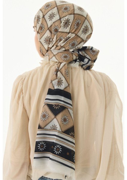 Edna Etnik Desen Siyah-Bej Pamuklu Şal indirimleri