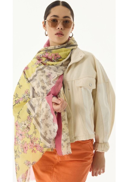 Lilac Çiçek Desen Turkuaz Pamuklu Şal fiyatları