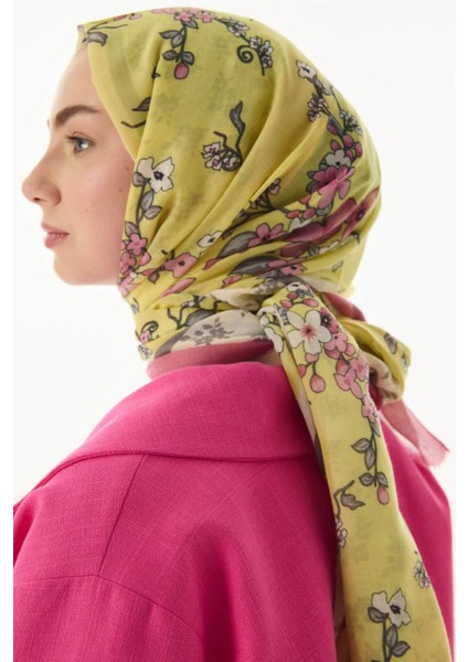 Lilac Çiçek Desen Turkuaz Pamuklu Şal indirimleri