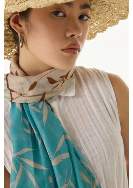 Ivy Çizgi Yaprak Desen Turkuaz Pamuklu Şal fiyatları