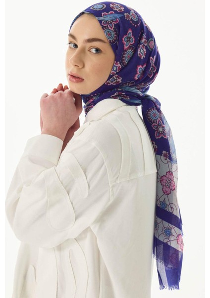 Lotus Fiyonk Desen Şeker Pembe Pamuklu Şal