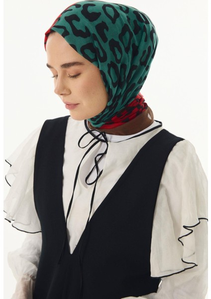 Amira Degrade Leopar Desen Kırmızı-Yeşil Pamuklu Şal fırsatları
