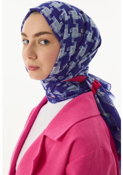 Misty Çizgi Desen Saks Mavi Pamuklu Şal