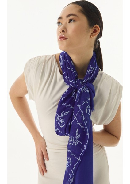 Berry Rose Desen Saks Mavi Pamuklu Şal fiyatları