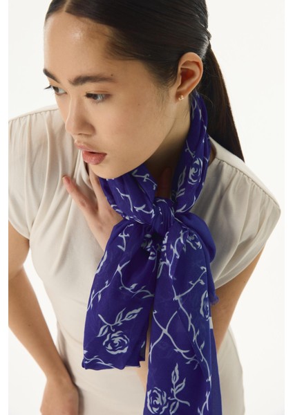 Berry Rose Desen Saks Mavi Pamuklu Şal modelleri