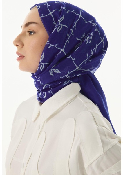 Berry Rose Desen Saks Mavi Pamuklu Şal fırsatları