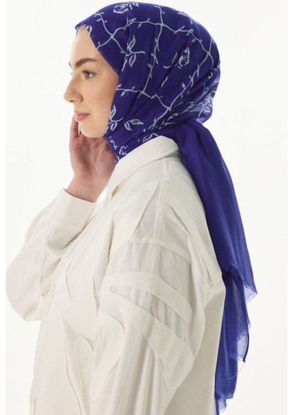 Berry Rose Desen Saks Mavi Pamuklu Şal indirimleri