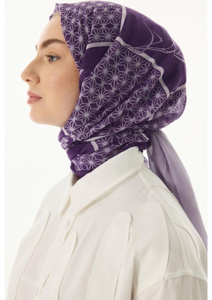 Shay Çiçek Desen Mor Pamuklu Şal