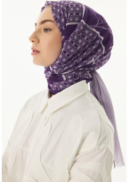 Shay Çiçek Desen Mor Pamuklu Şal modelleri