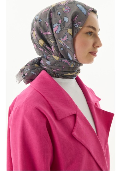 Lina Nine Desen Gri Pudra Pamuklu Şal