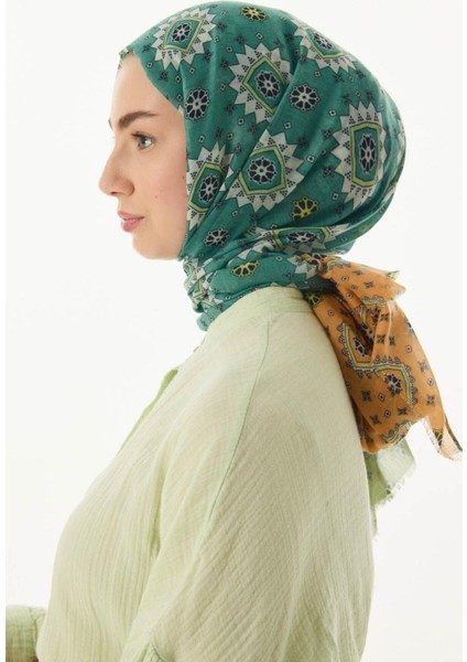 Ember Etnik Desen Yeşil-yağ yeşil Pamuklu Şal