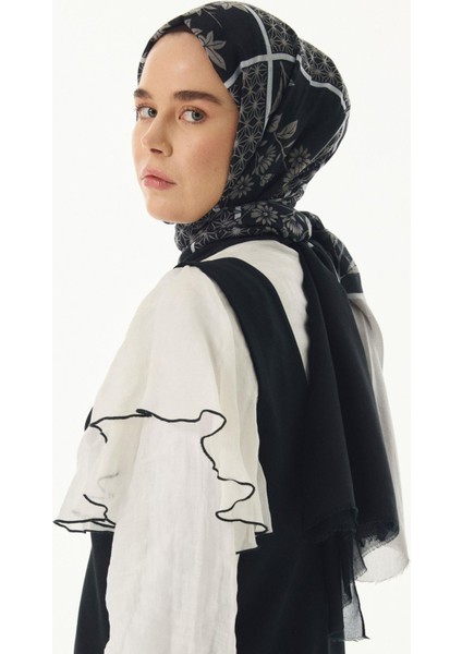 Shay Çiçek Desen Siyah Pamuklu Şal indirimleri