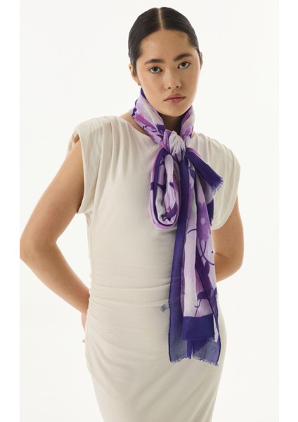 Ella Çiçek Desen Lila Pamuklu Şal