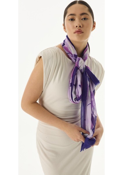 Ella Çiçek Desen Lila Pamuklu Şal modelleri